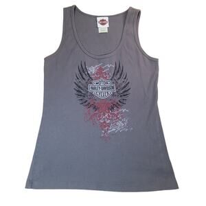 Harley Davidson Winged Tank Gray Womens M Biker Y2K Streetwear